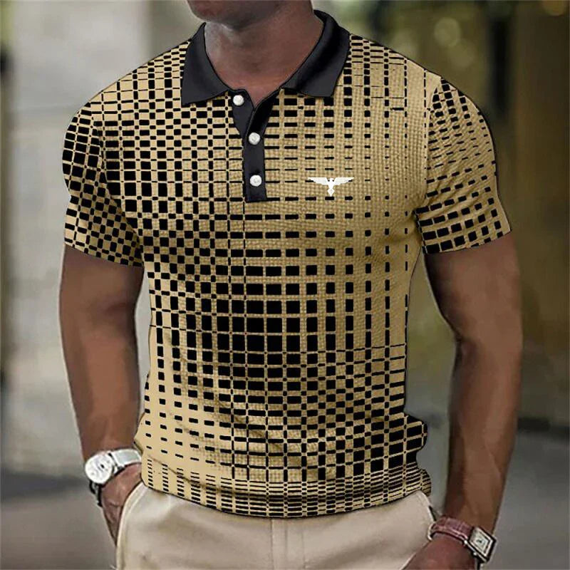 Męska polo z nadrukiem i kontrastowym kołnierzykiem, slim fit