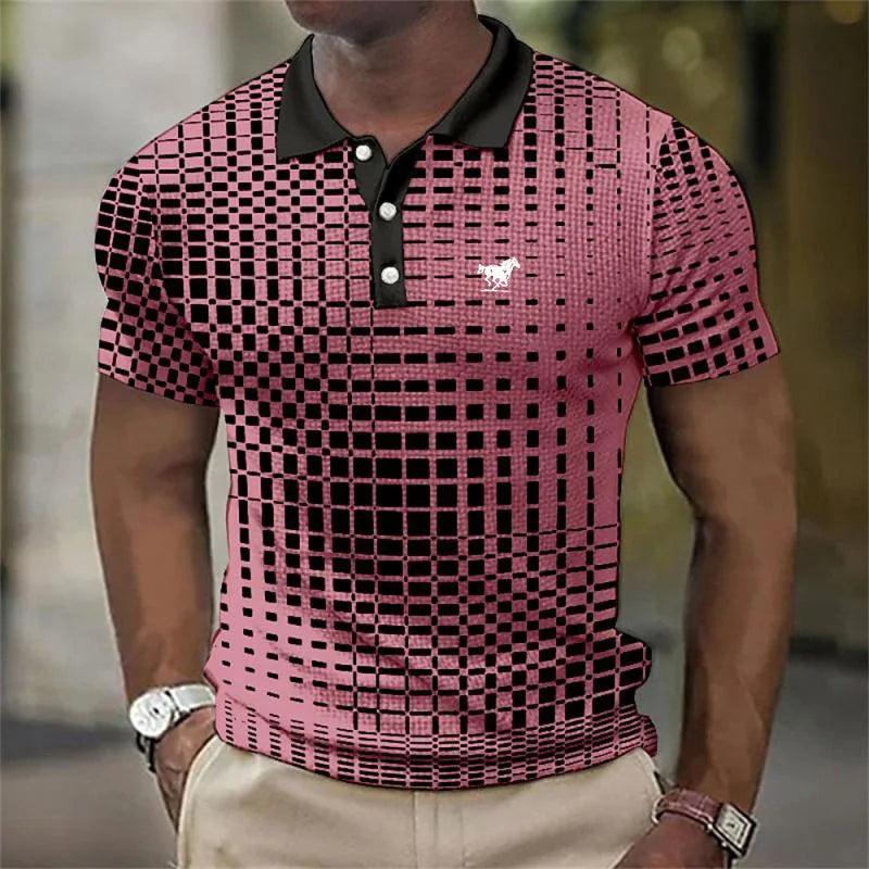 Męska polo z nadrukiem i kontrastowym kołnierzykiem, slim fit