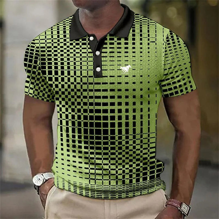 Męska polo z nadrukiem i kontrastowym kołnierzykiem, slim fit