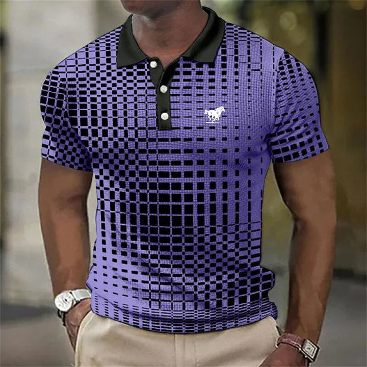 Męska polo z nadrukiem i kontrastowym kołnierzykiem, slim fit
