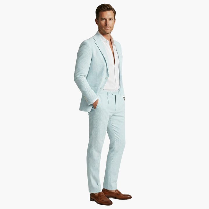 Męski garnitur w paski slim fit w dwóch częściach