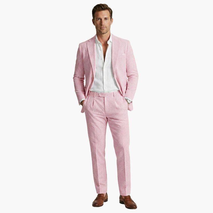 Męski garnitur w paski slim fit w dwóch częściach