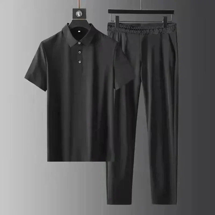 Zestaw Męskiej Koszulki Polo i Spodni – Luźny Smart Casual Outfit na Podróż