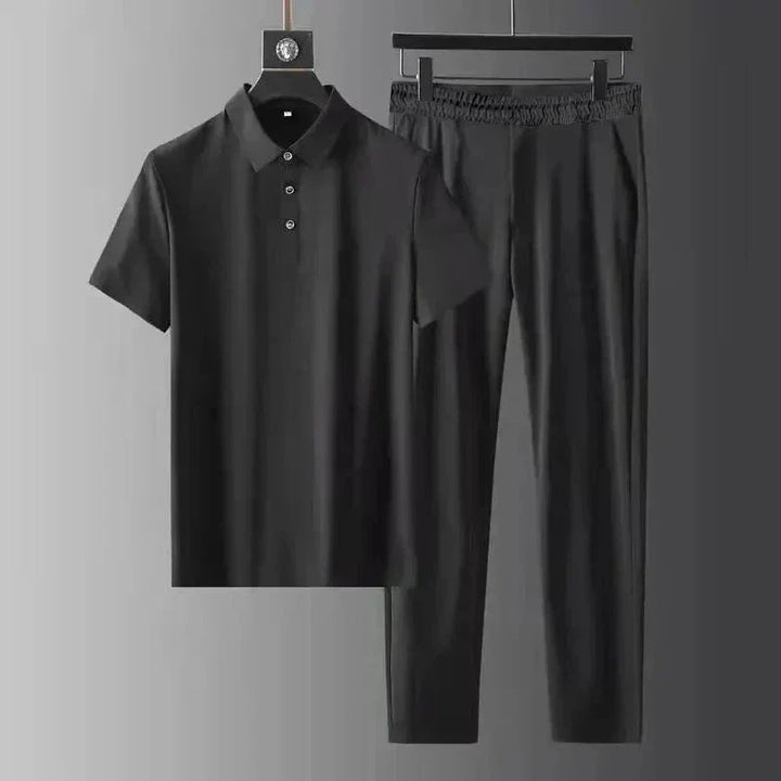 Zestaw Męskiej Koszulki Polo i Spodni – Luźny Smart Casual Outfit na Podróż