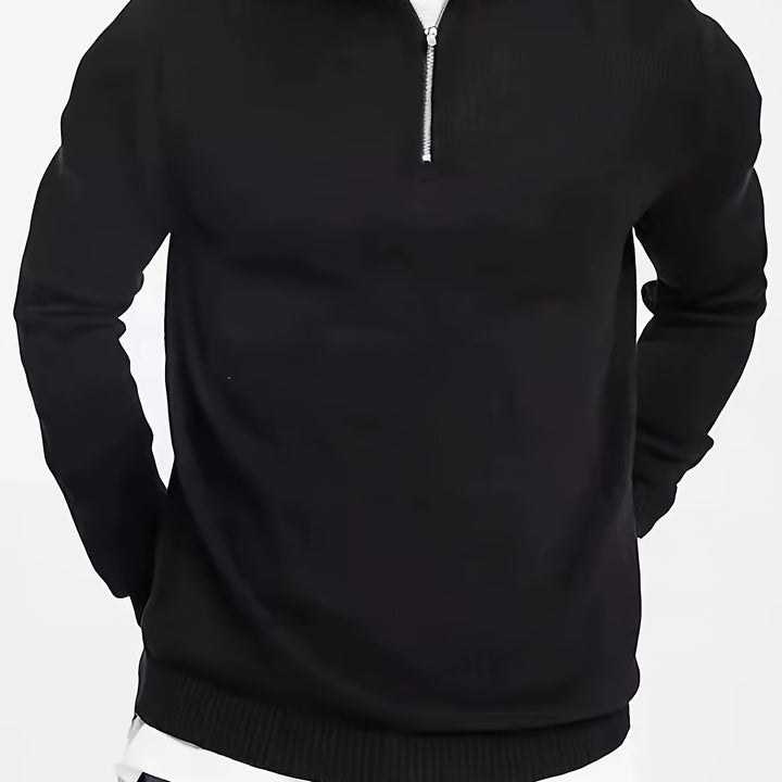 Męski sweter z pół zamkiem – Casual, wysoki kołnierz, komfortowy, elastyczny, codzienny pulower