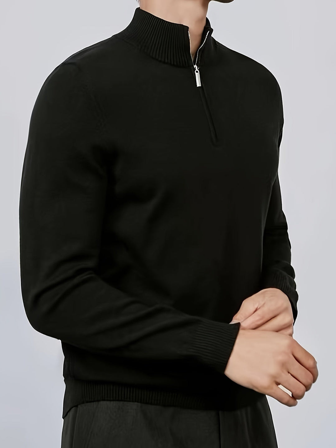 Męski sweter z pół zamkiem – Casual, wysoki kołnierz, komfortowy, elastyczny, codzienny pulower