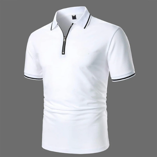 Męska koszulka polo z krótkim rękawem z zamkiem, casualowa, smart-casual, przewiewna, bawełniana