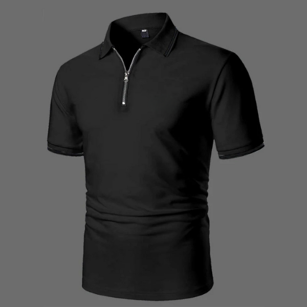 Męska koszulka polo z krótkim rękawem z zamkiem, casualowa, smart-casual, przewiewna, bawełniana