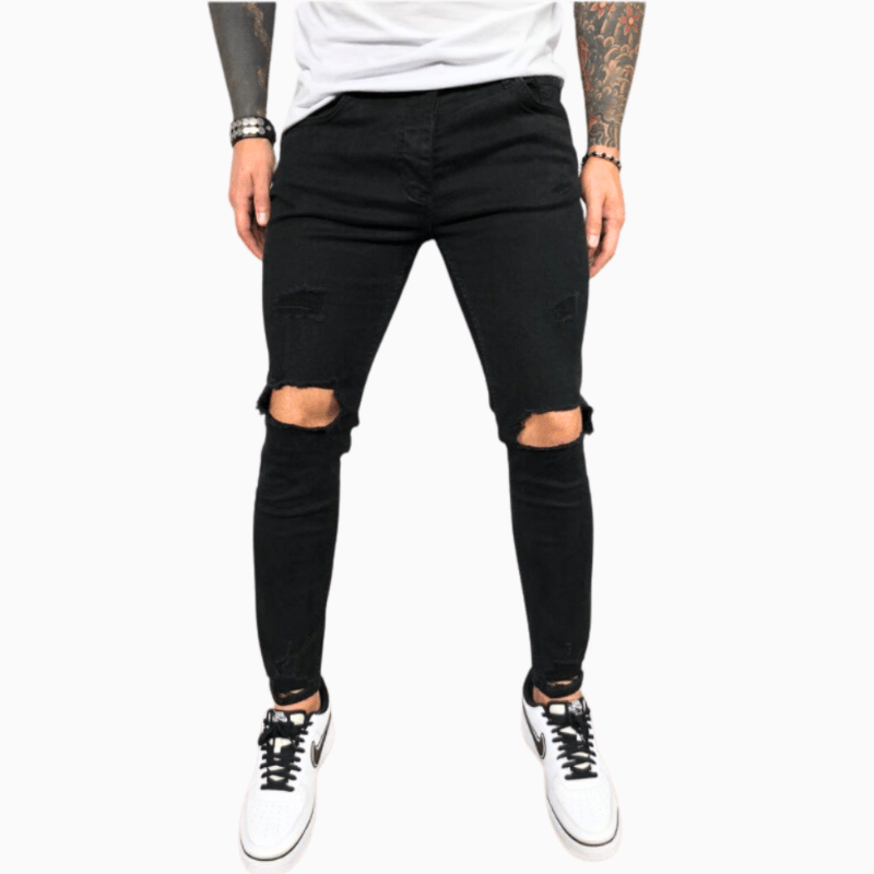 Męskie Dżinsy Skinny z Przetarciami – Elastyczne, Wygodne, Stylowe, Modne, Slim Fit na Co Dzień