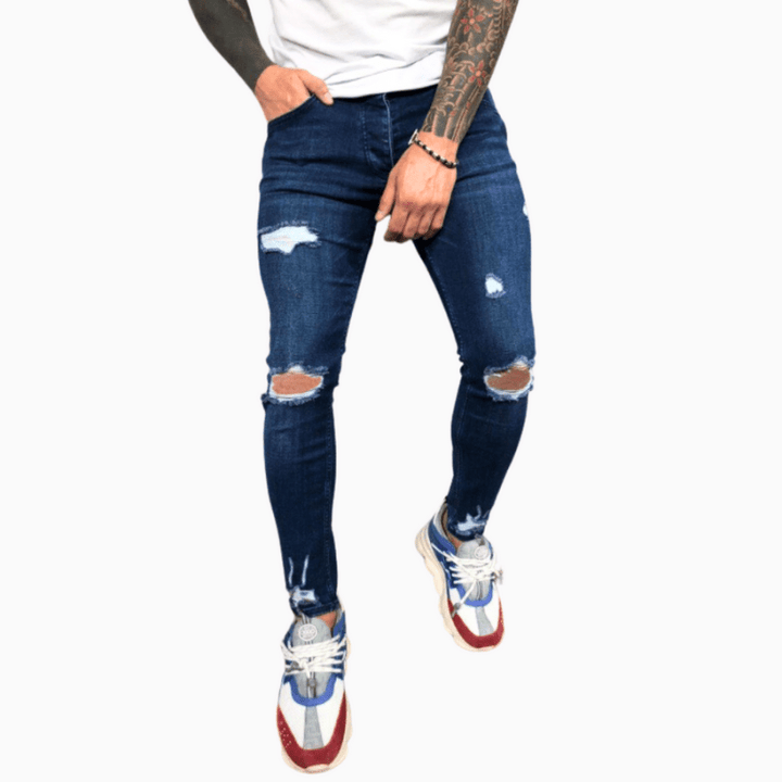 Męskie Dżinsy Skinny z Przetarciami – Elastyczne, Wygodne, Stylowe, Modne, Slim Fit na Co Dzień