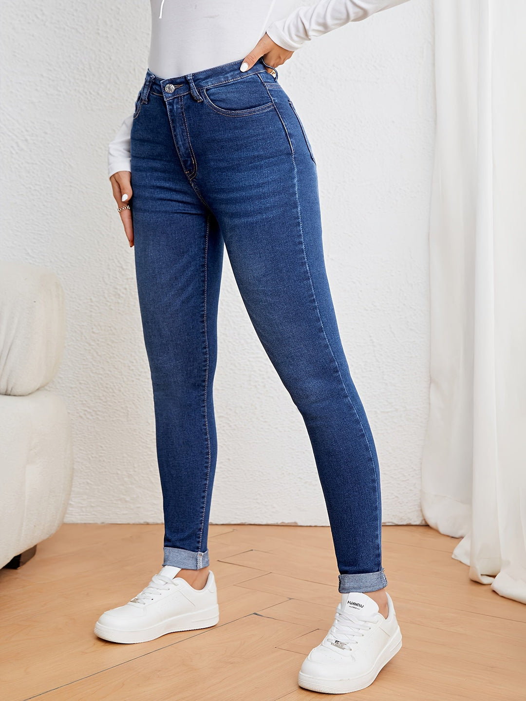 Damskie jeansy o wysokim stanie, slim fit, elastyczny dżins, skinny fit, casual, codzienne, wygodne spodnie