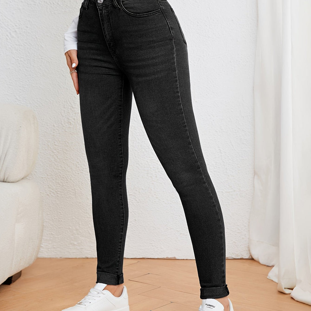 Damskie jeansy o wysokim stanie, slim fit, elastyczny dżins, skinny fit, casual, codzienne, wygodne spodnie