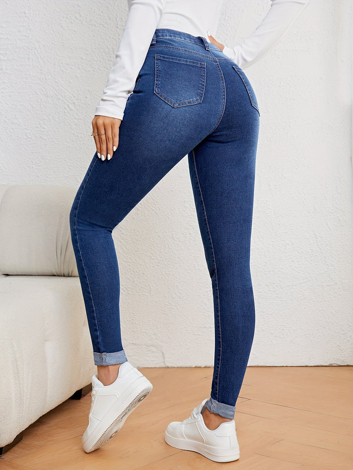 Damskie jeansy o wysokim stanie, slim fit, elastyczny dżins, skinny fit, casual, codzienne, wygodne spodnie