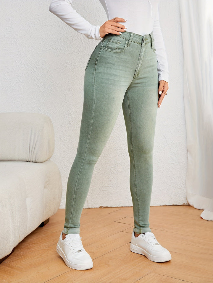Damskie jeansy o wysokim stanie, slim fit, elastyczny dżins, skinny fit, casual, codzienne, wygodne spodnie
