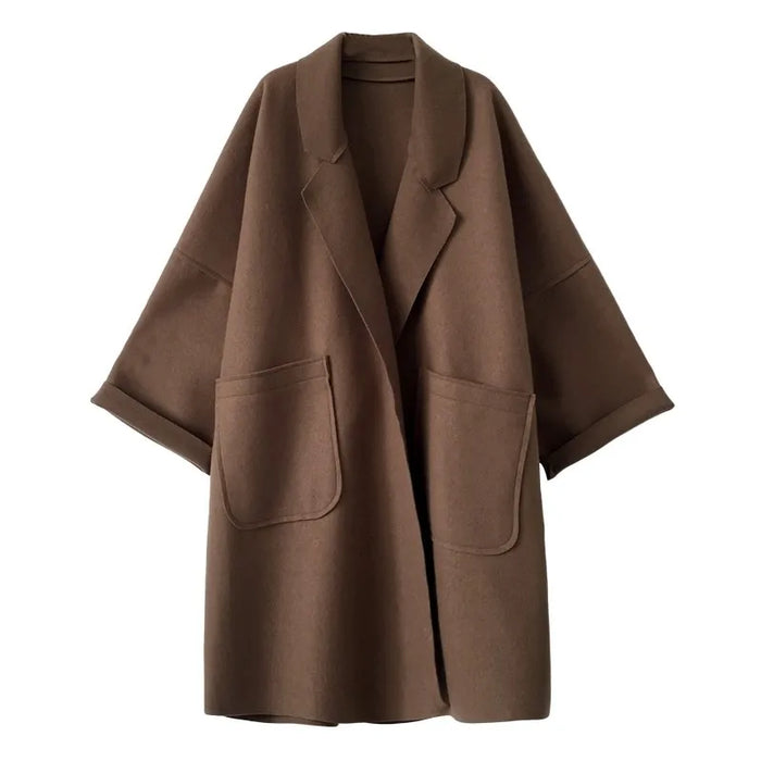 Damski Oversized Płaszcz z Szerokim Kołnierzem