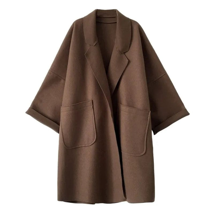 Damski płaszcz trench z mieszanki wełny w oversize – Luźna warstwa długiej długości do smart casual