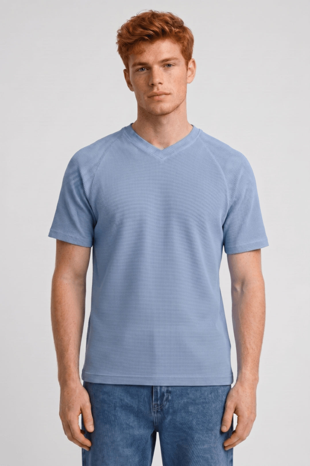 Męska T-shirt z teksturowanym dekoltem w serek, krótki rękaw