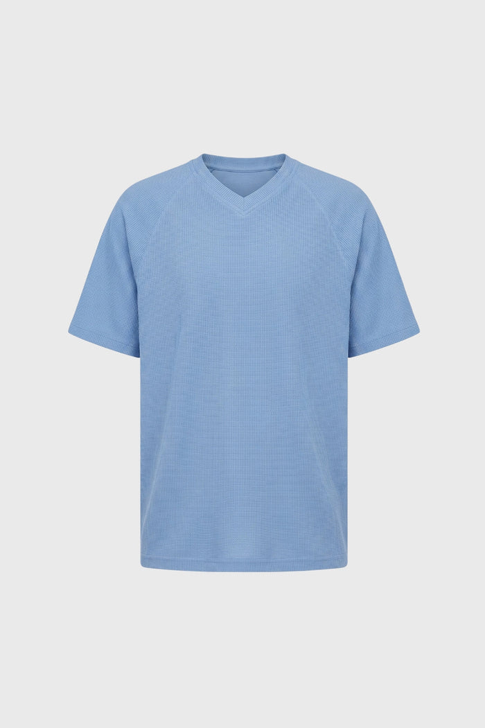 Męska T-shirt z teksturowanym dekoltem w serek, krótki rękaw