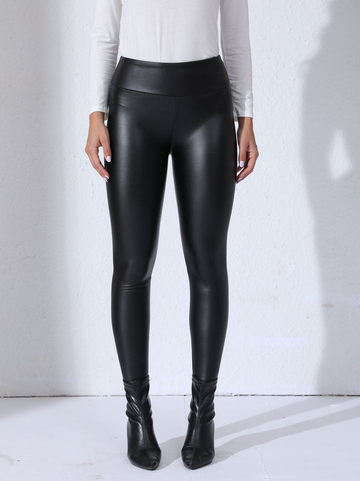 Damskie legginsy z PU skórą, wysoki stan, elastyczne, dopasowane, stylowe codzienne spodnie