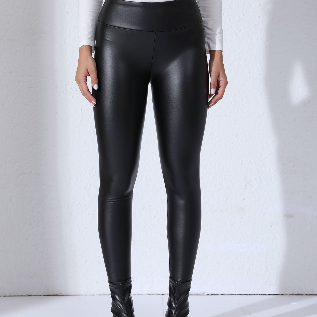 Damskie legginsy z PU skórą, wysoki stan, elastyczne, dopasowane, stylowe codzienne spodnie