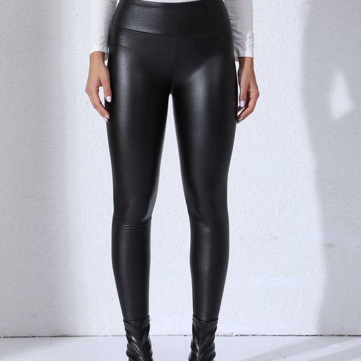 Damskie legginsy z PU skórą, wysoki stan, elastyczne, dopasowane, stylowe codzienne spodnie
