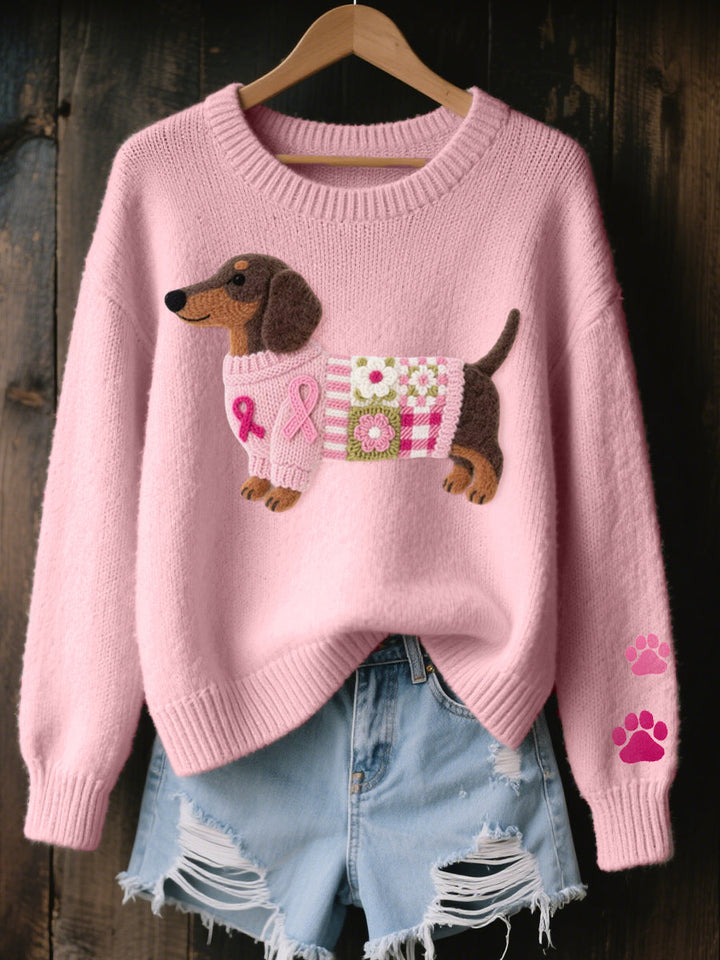 Damski sweter z dzianiny z motywem psa w luźnym kroju