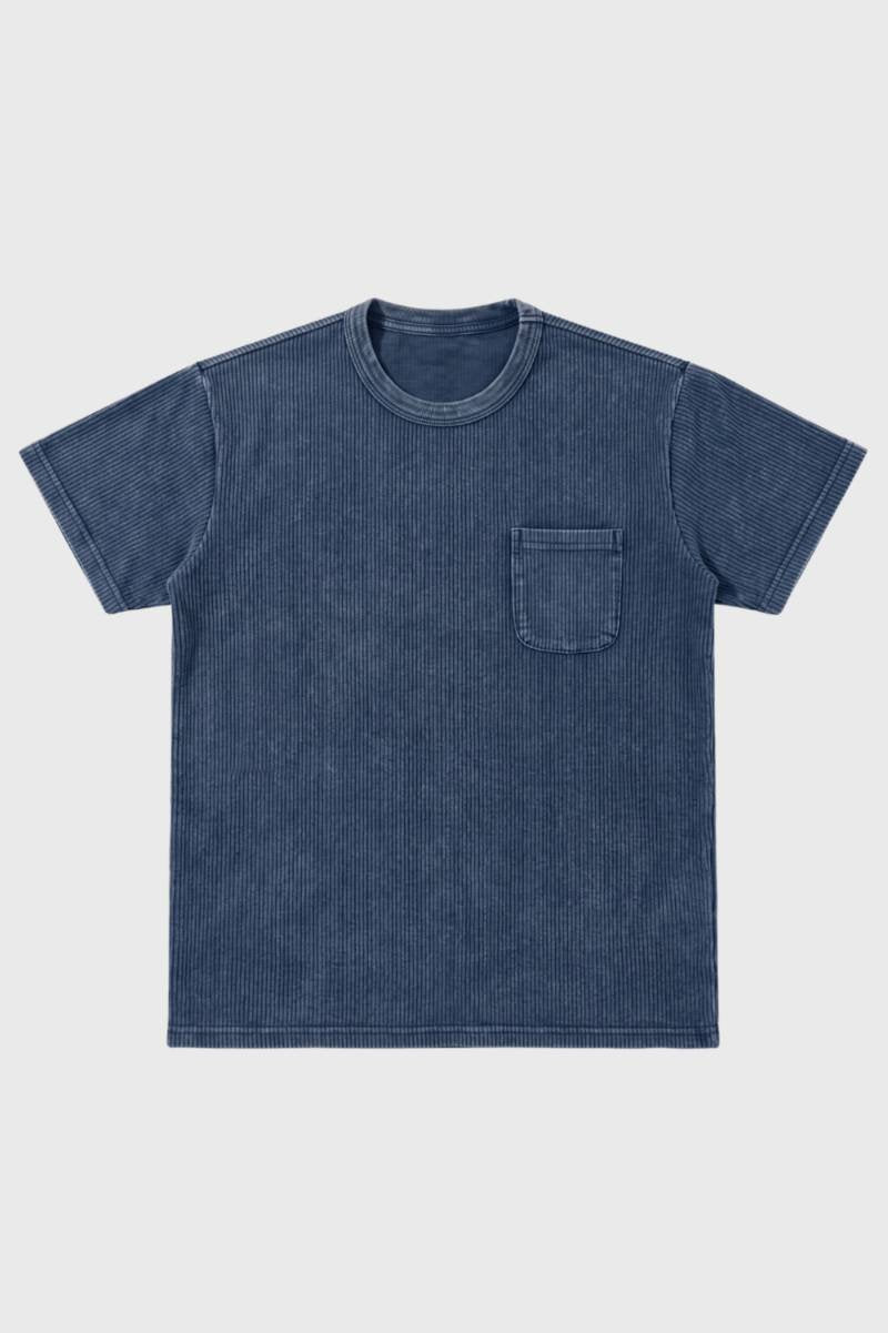 Męska koszulka T-shirt z kieszonką na piersi, prana, codzienny krój