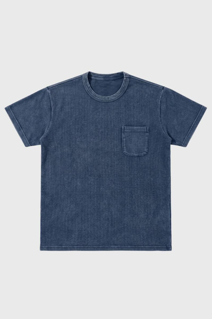 Męska koszulka T-shirt z kieszonką na piersi, prana, codzienny krój