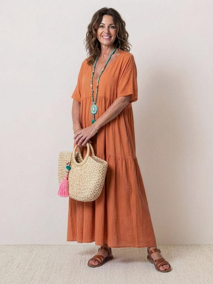 Sukienka Maxi dla kobiet z warstwowym dołem w swobodnym stylu boho