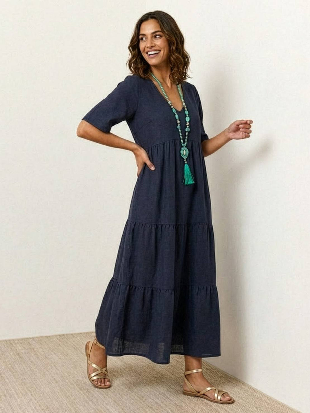 Sukienka Maxi dla kobiet z warstwowym dołem w swobodnym stylu boho