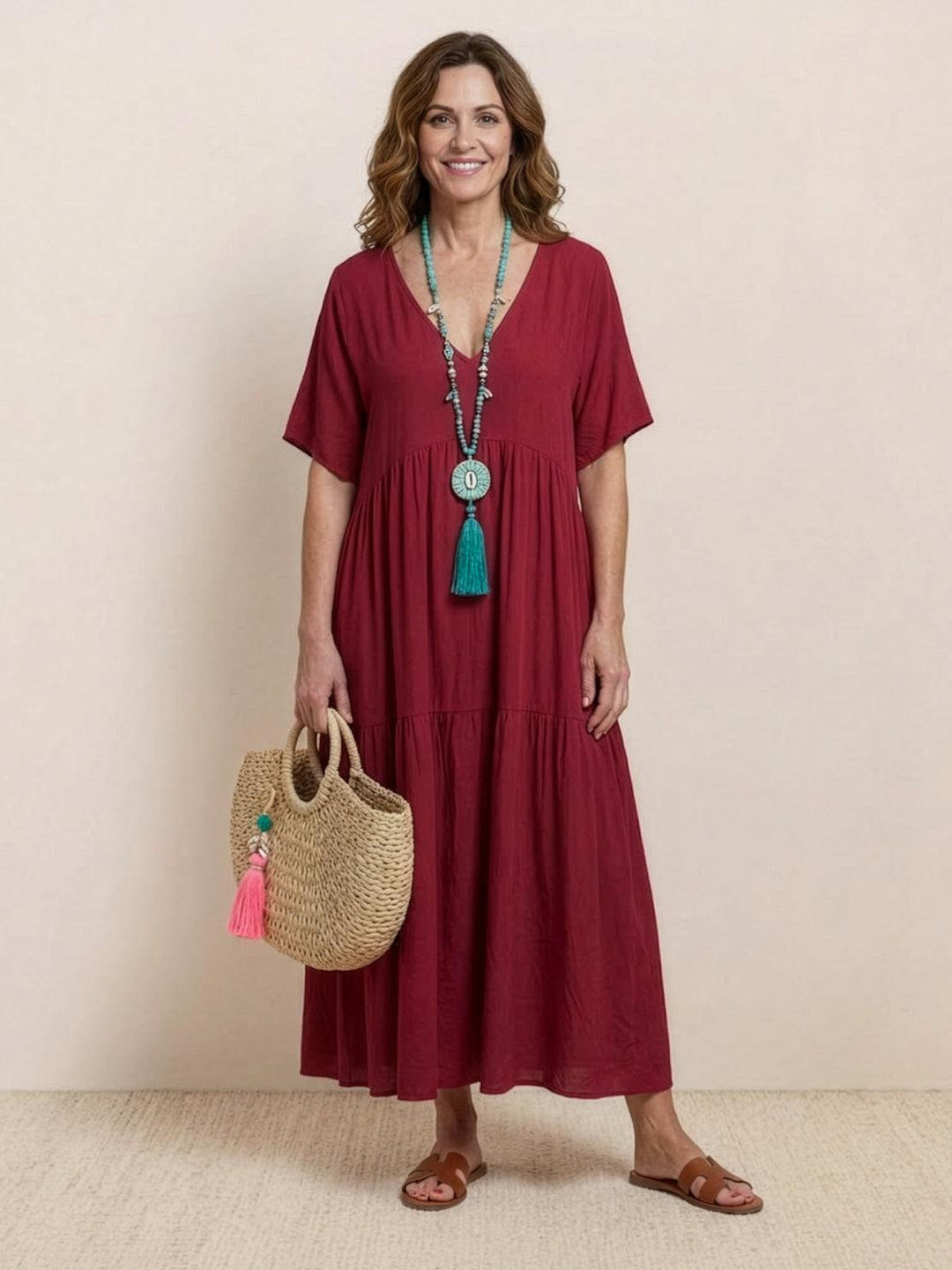 Sukienka Maxi dla kobiet z warstwowym dołem w swobodnym stylu boho