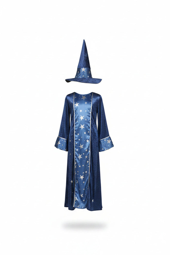 Dziecięca niebieska szata i kapelusz czarodzieja na Halloween